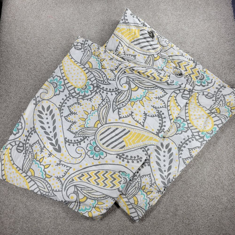 Pottery Barn Teen Ana Duvet Twin Gray Yellow Teal Paisley Buttons Tie Corners - Picture 9 of 10